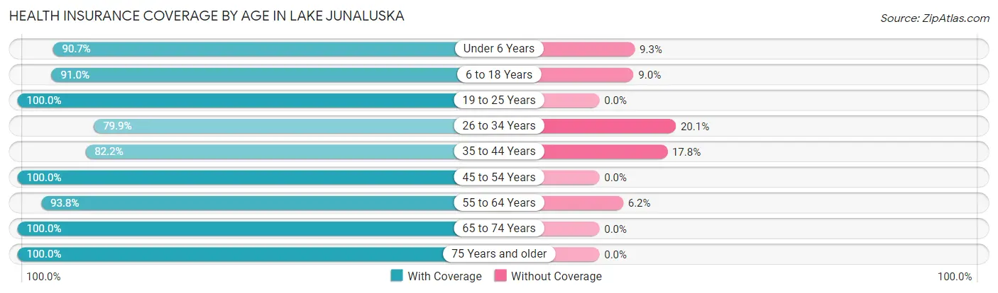 Health Insurance Coverage by Age in Lake Junaluska