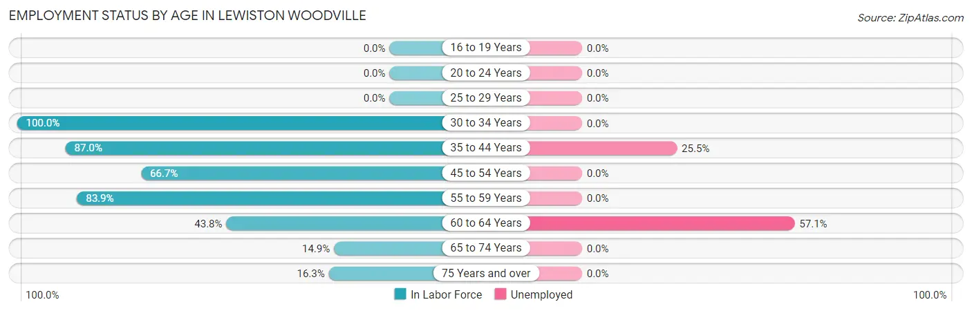 Employment Status by Age in Lewiston Woodville