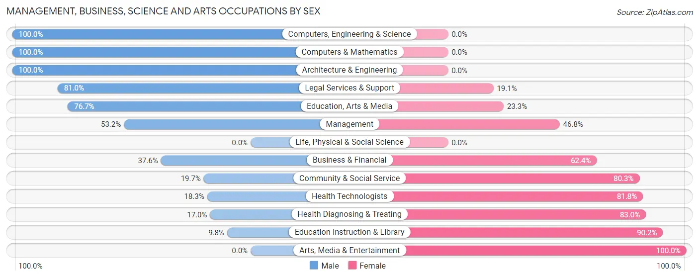 Management, Business, Science and Arts Occupations by Sex in Rockingham
