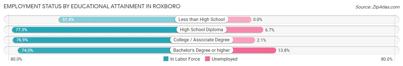 Employment Status by Educational Attainment in Roxboro