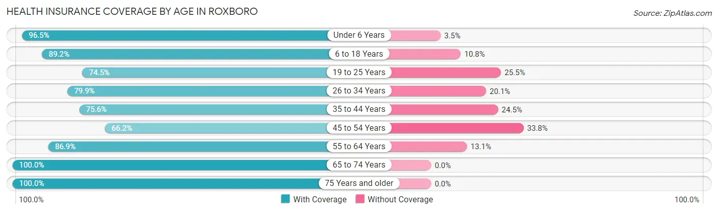 Health Insurance Coverage by Age in Roxboro