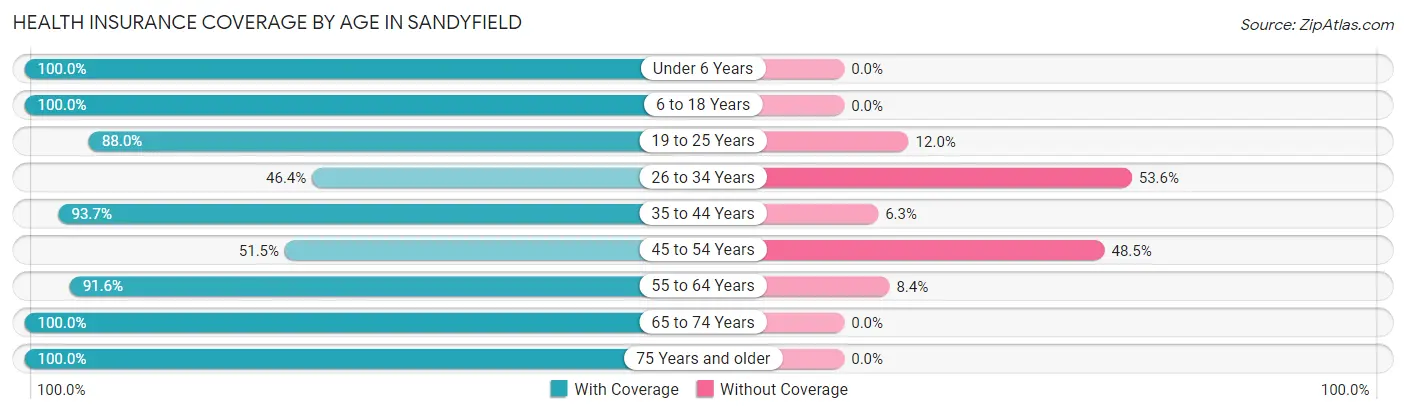 Health Insurance Coverage by Age in Sandyfield