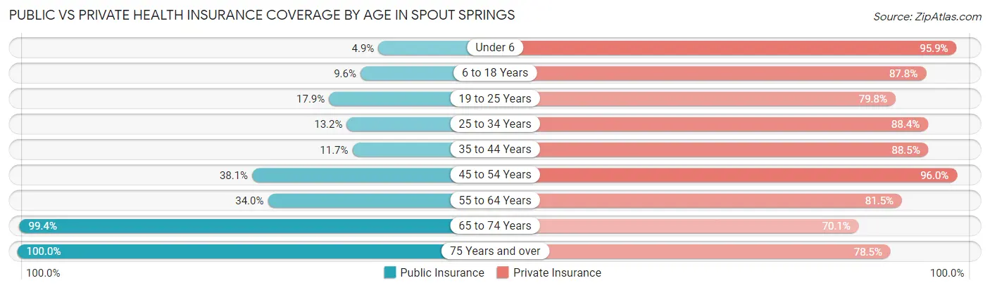 Public vs Private Health Insurance Coverage by Age in Spout Springs