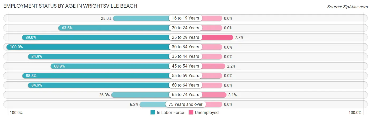 Employment Status by Age in Wrightsville Beach