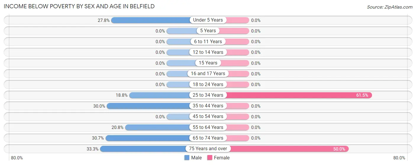 Income Below Poverty by Sex and Age in Belfield