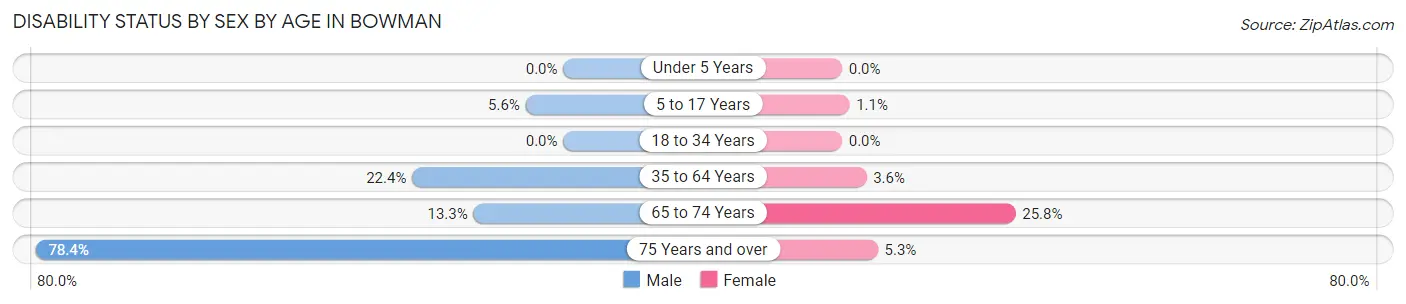 Disability Status by Sex by Age in Bowman