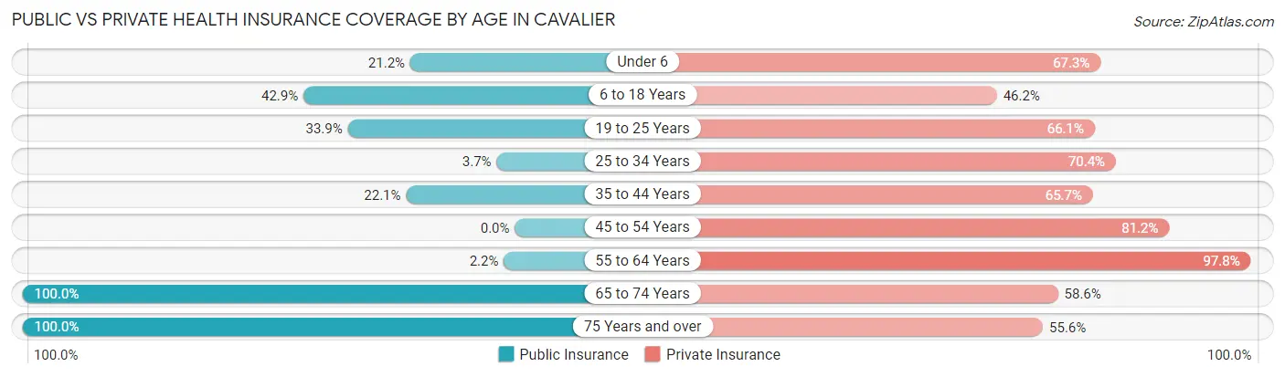 Public vs Private Health Insurance Coverage by Age in Cavalier