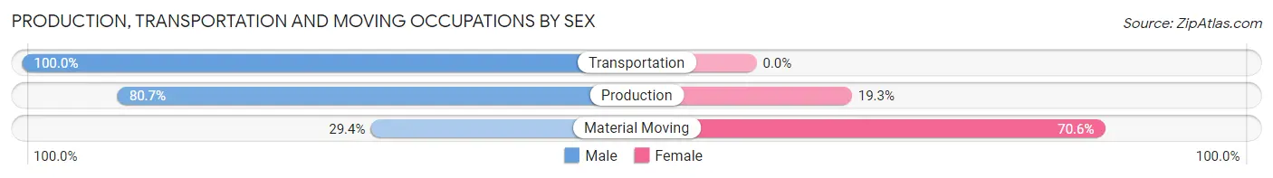 Production, Transportation and Moving Occupations by Sex in Devils Lake