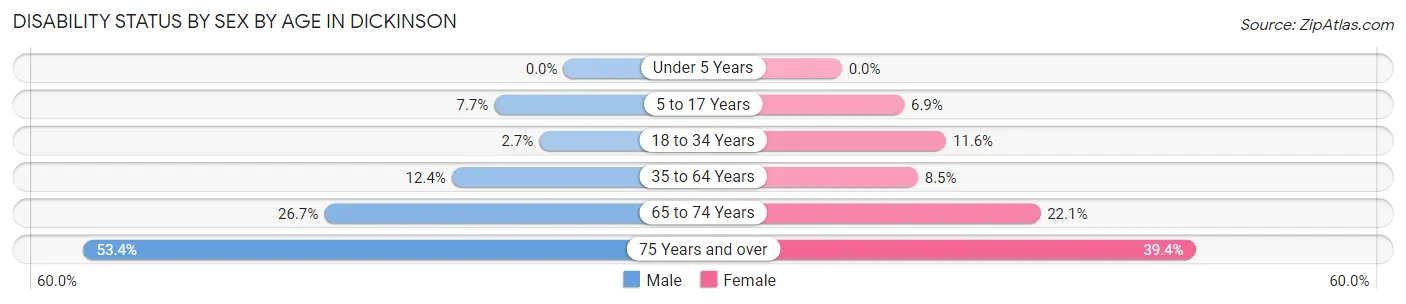 Disability Status by Sex by Age in Dickinson