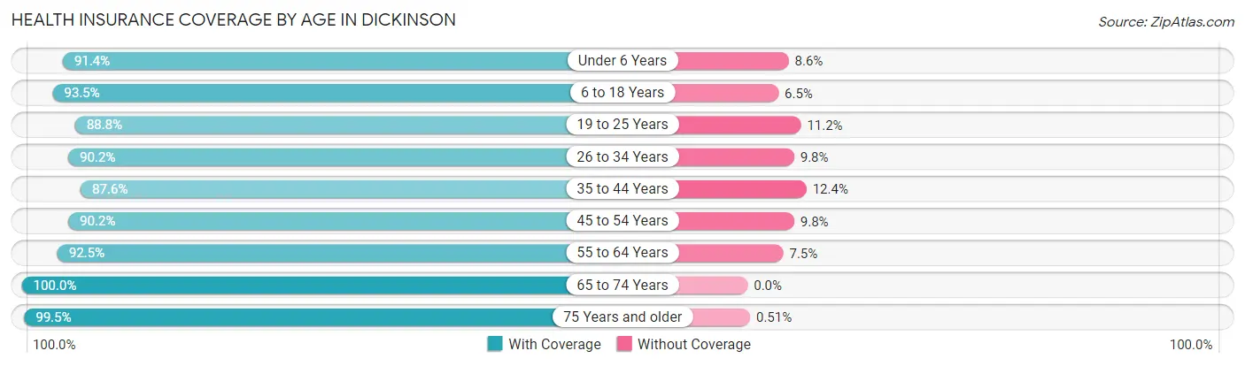 Health Insurance Coverage by Age in Dickinson