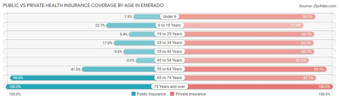 Public vs Private Health Insurance Coverage by Age in Emerado