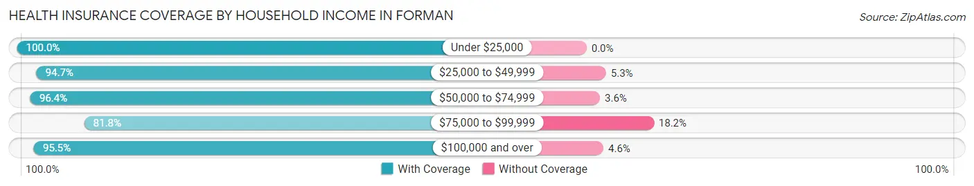 Health Insurance Coverage by Household Income in Forman