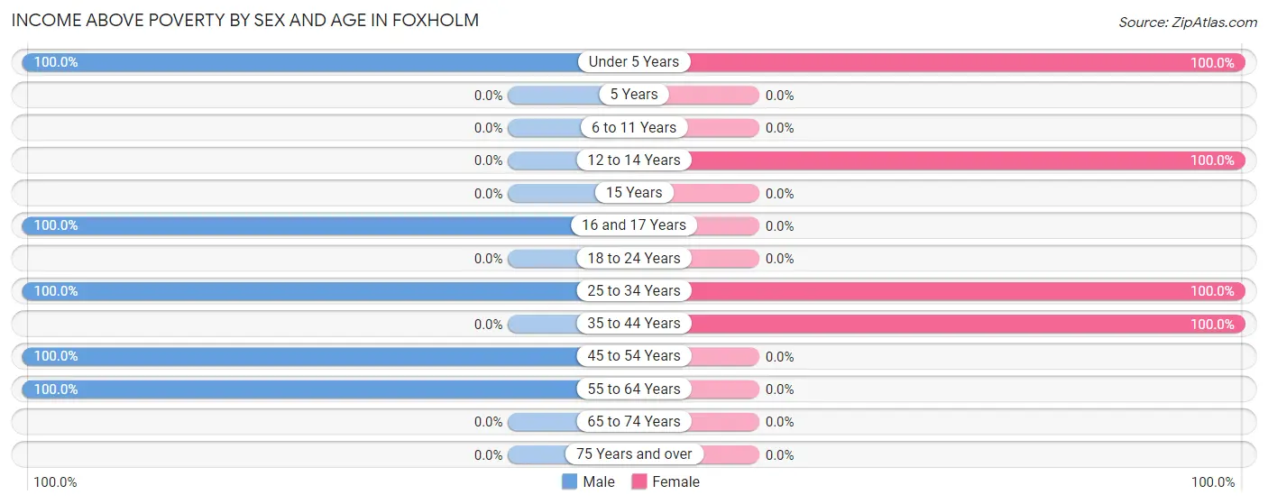 Income Above Poverty by Sex and Age in Foxholm