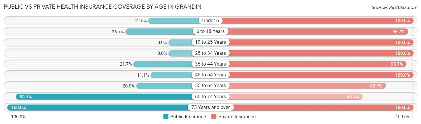 Public vs Private Health Insurance Coverage by Age in Grandin