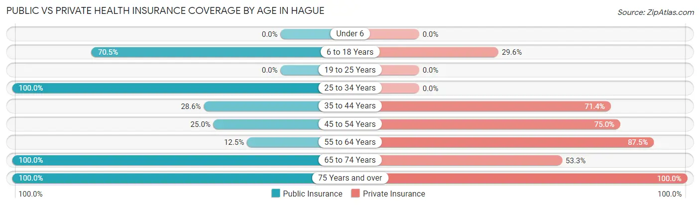 Public vs Private Health Insurance Coverage by Age in Hague