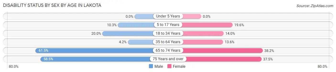 Disability Status by Sex by Age in Lakota