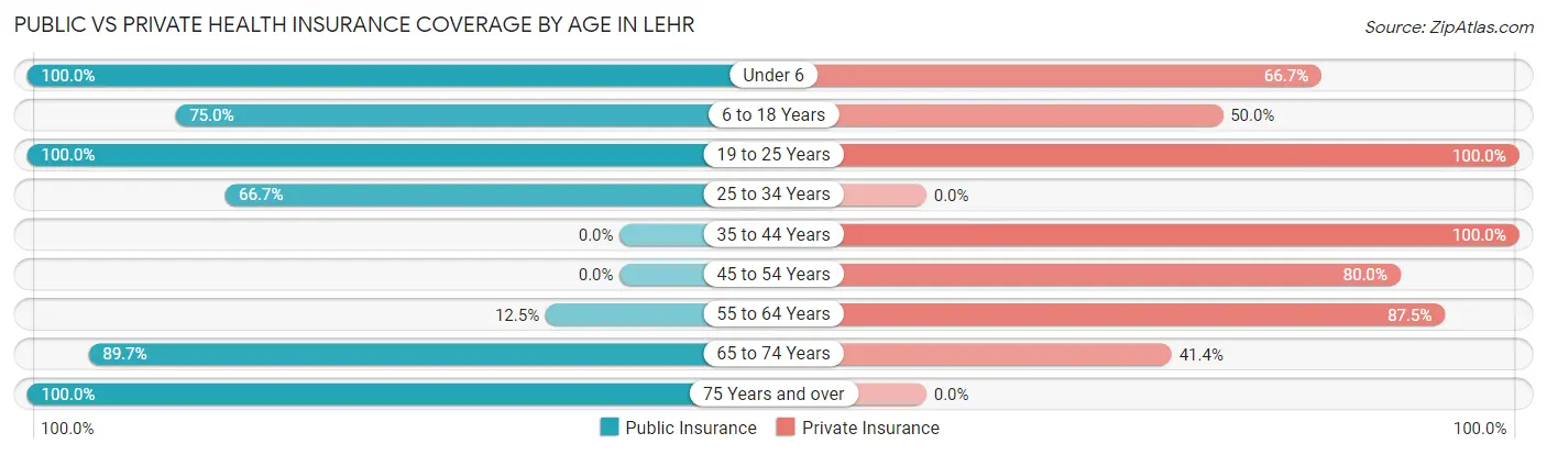 Public vs Private Health Insurance Coverage by Age in Lehr