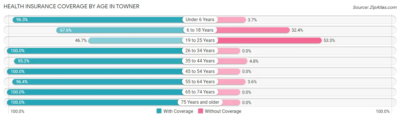 Health Insurance Coverage by Age in Towner