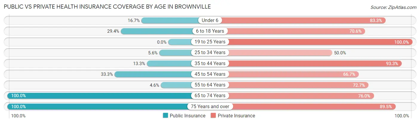 Public vs Private Health Insurance Coverage by Age in Brownville