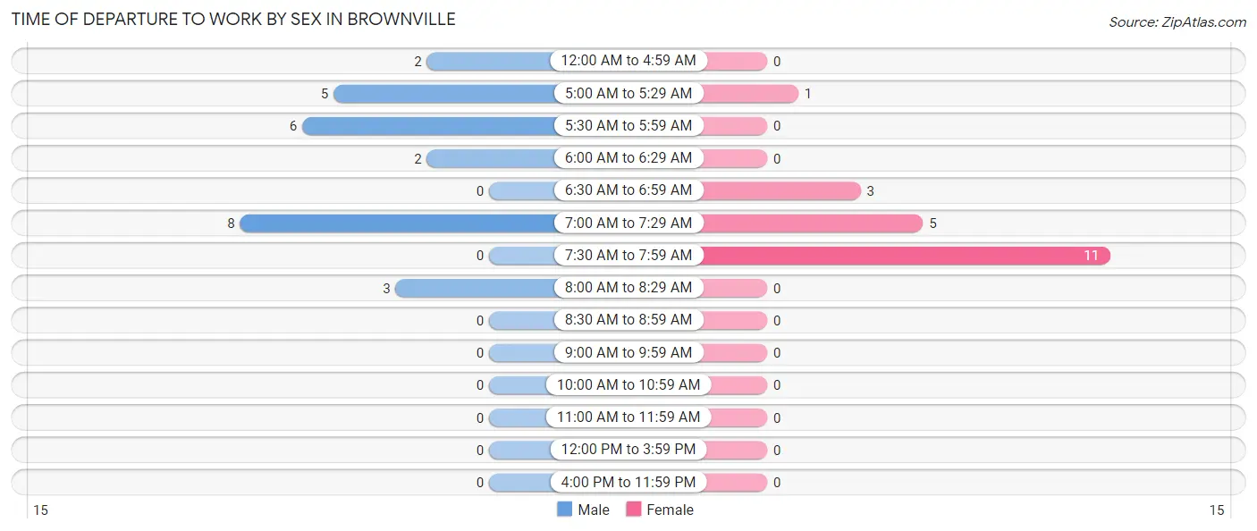 Time of Departure to Work by Sex in Brownville