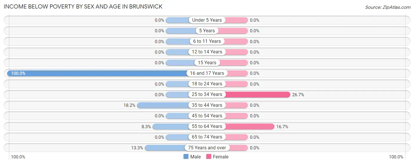 Income Below Poverty by Sex and Age in Brunswick