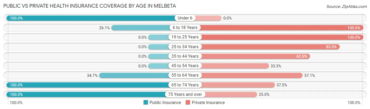 Public vs Private Health Insurance Coverage by Age in Melbeta