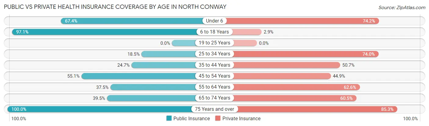 Public vs Private Health Insurance Coverage by Age in North Conway