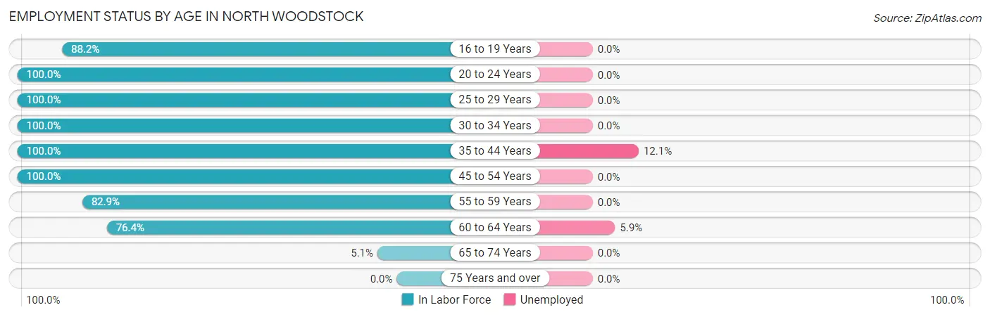 Employment Status by Age in North Woodstock