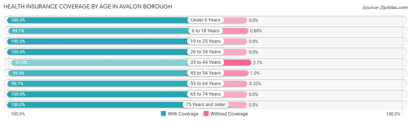 Health Insurance Coverage by Age in Avalon borough