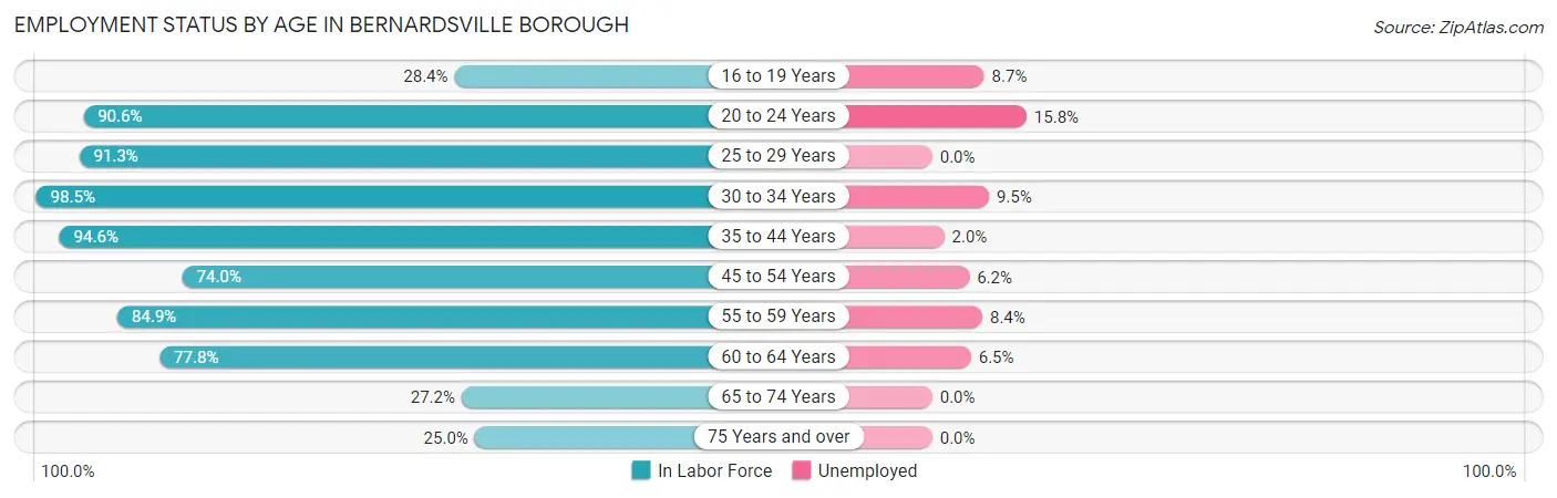 Employment Status by Age in Bernardsville borough