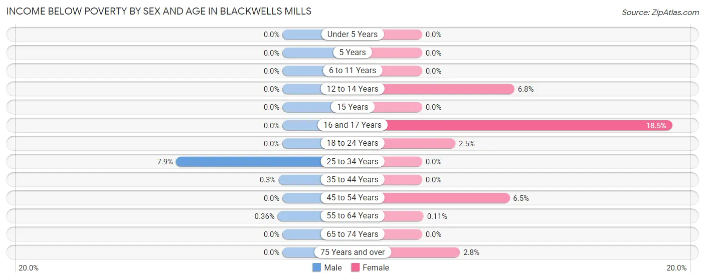 Income Below Poverty by Sex and Age in Blackwells Mills