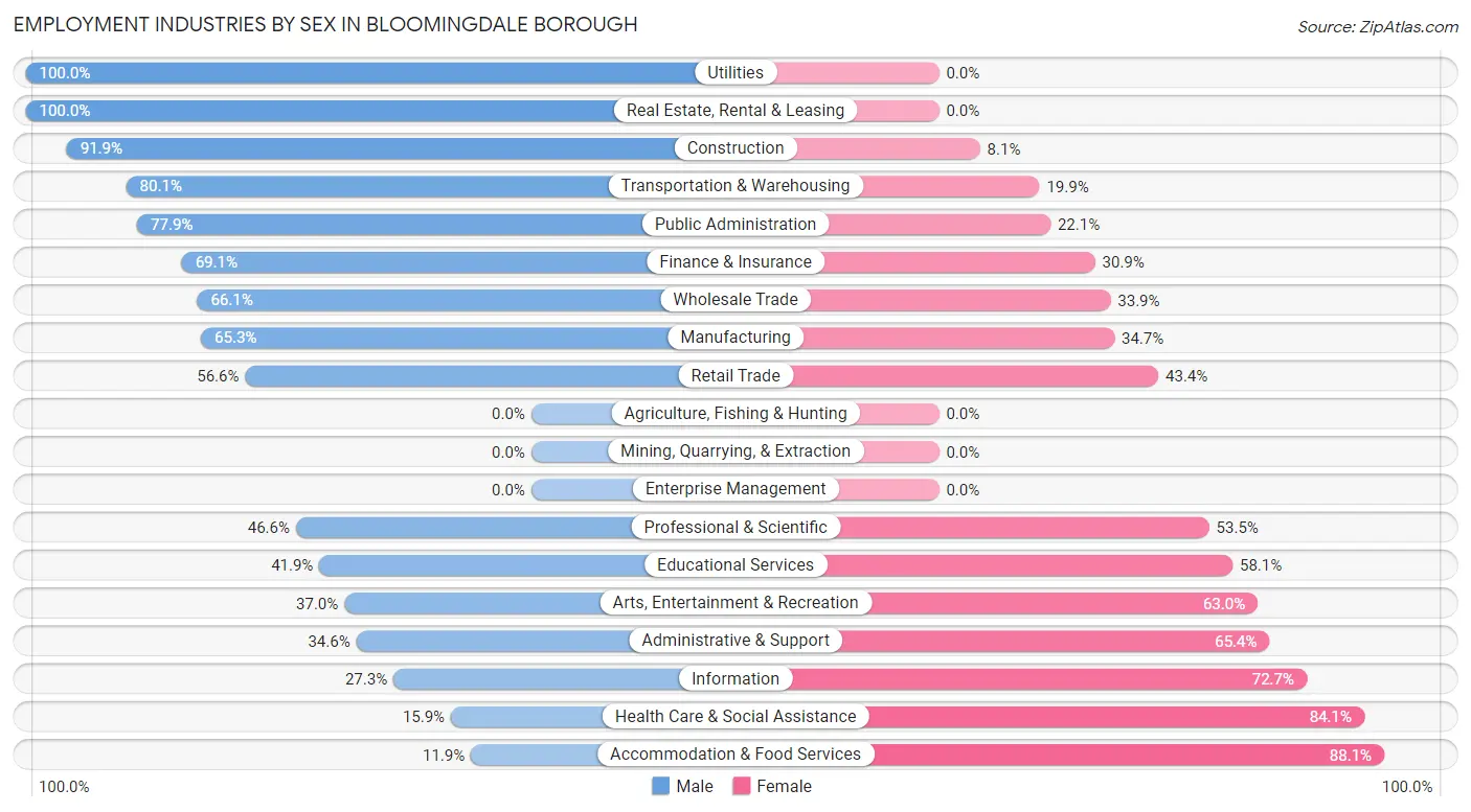 Employment Industries by Sex in Bloomingdale borough