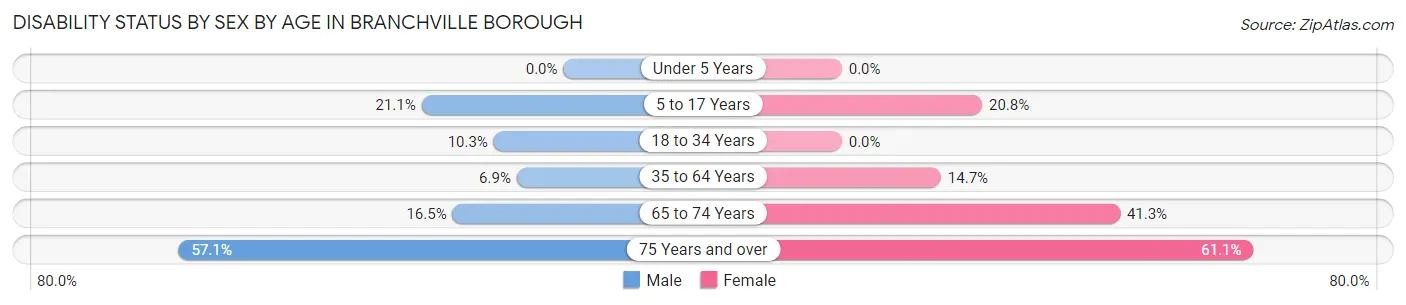 Disability Status by Sex by Age in Branchville borough