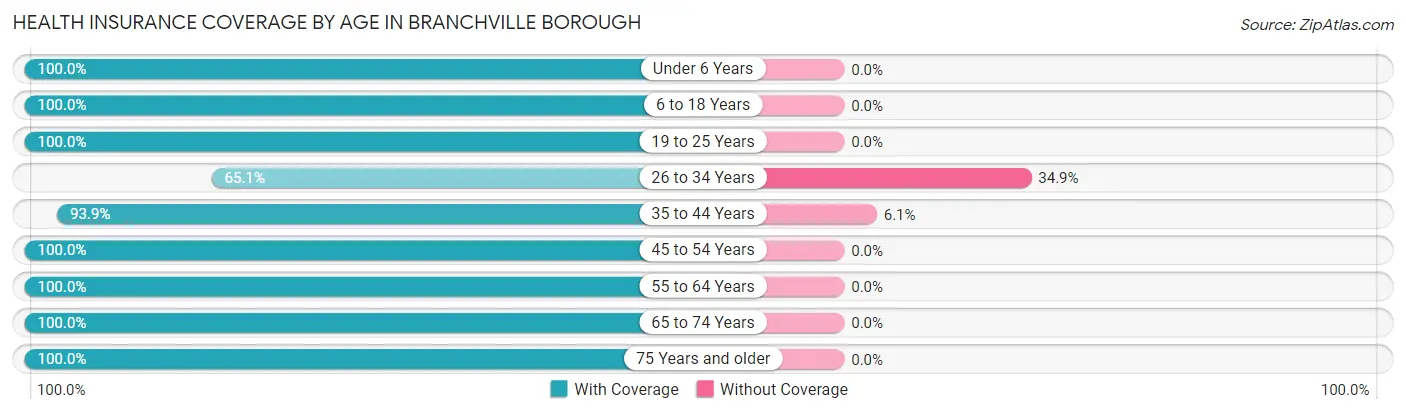 Health Insurance Coverage by Age in Branchville borough