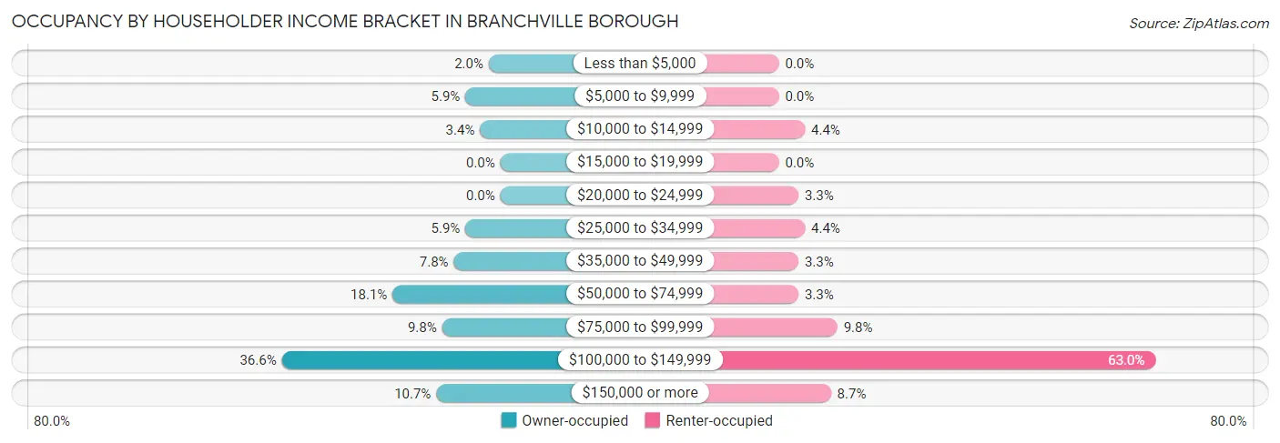 Occupancy by Householder Income Bracket in Branchville borough