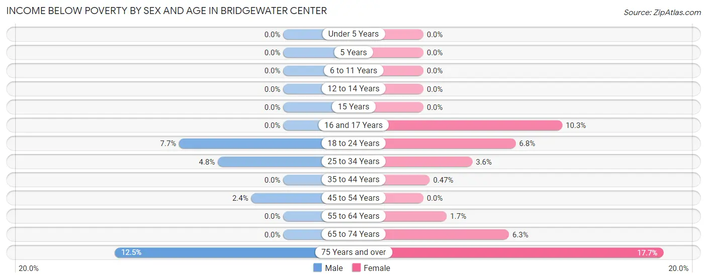 Income Below Poverty by Sex and Age in Bridgewater Center
