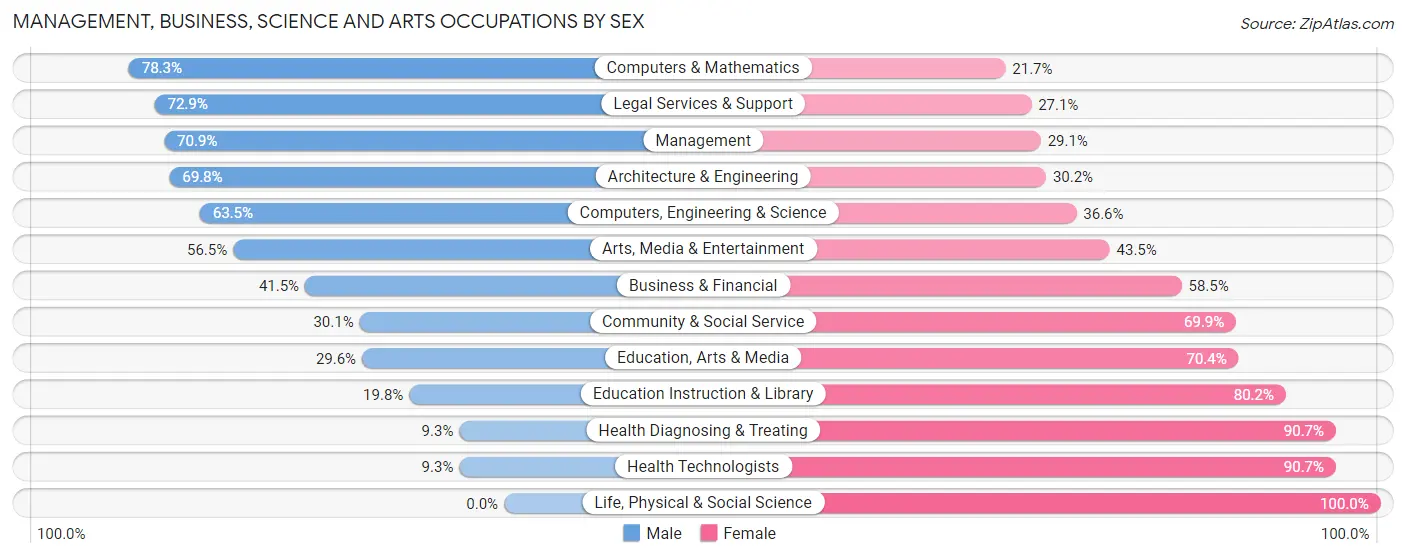 Management, Business, Science and Arts Occupations by Sex in Bridgewater Center