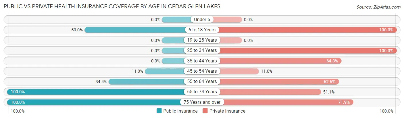 Public vs Private Health Insurance Coverage by Age in Cedar Glen Lakes