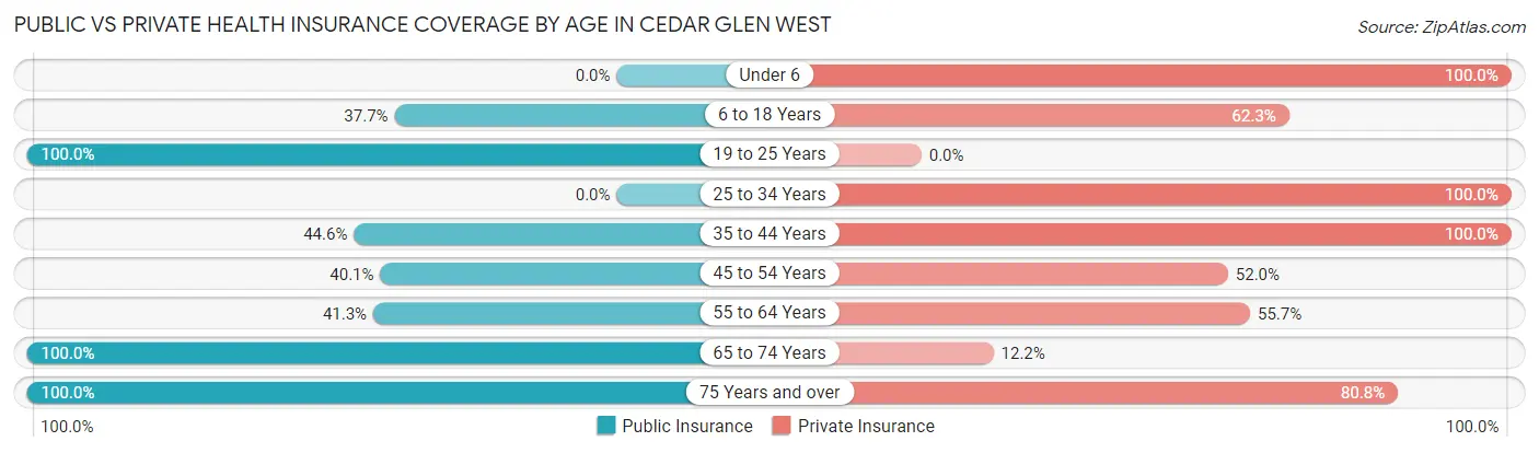 Public vs Private Health Insurance Coverage by Age in Cedar Glen West