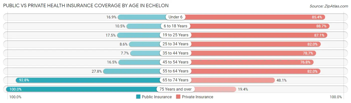 Public vs Private Health Insurance Coverage by Age in Echelon