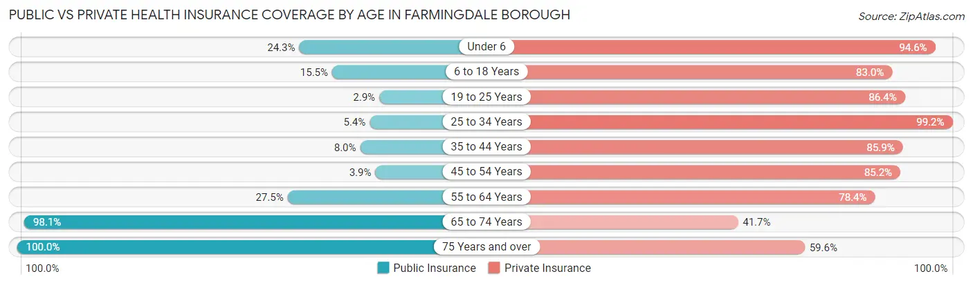 Public vs Private Health Insurance Coverage by Age in Farmingdale borough