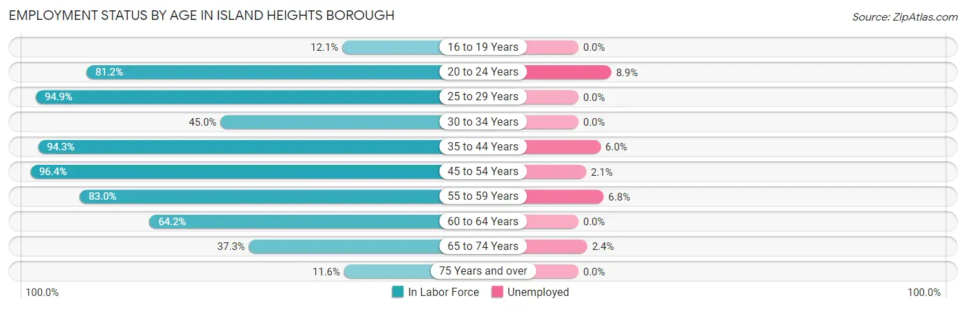 Employment Status by Age in Island Heights borough