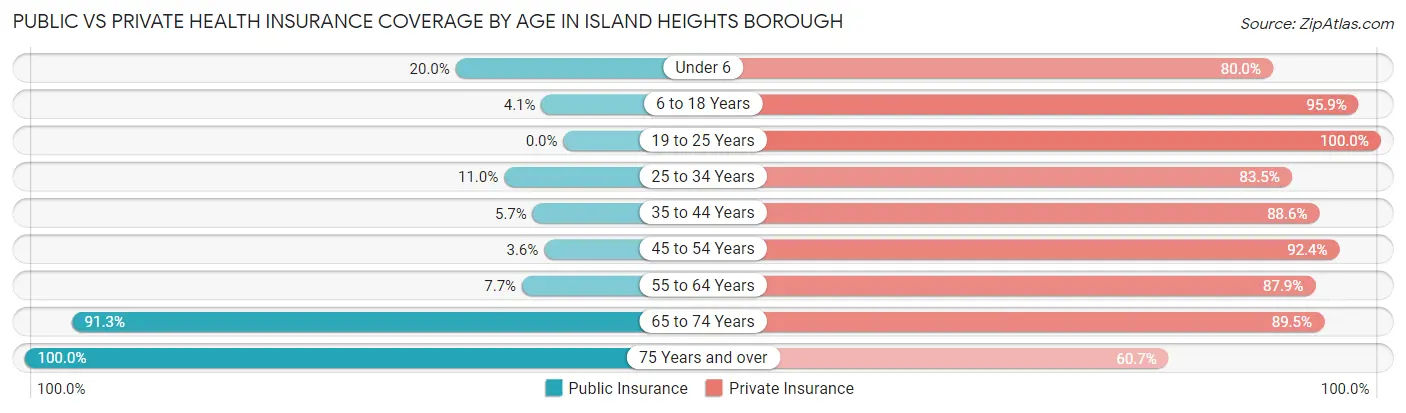 Public vs Private Health Insurance Coverage by Age in Island Heights borough
