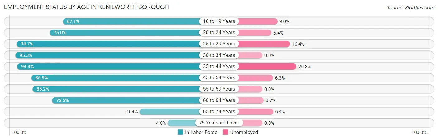 Employment Status by Age in Kenilworth borough