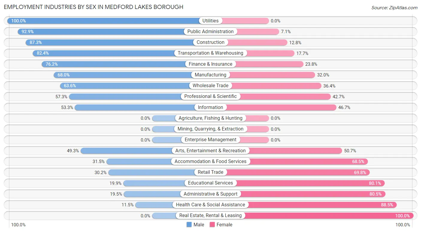 Employment Industries by Sex in Medford Lakes borough