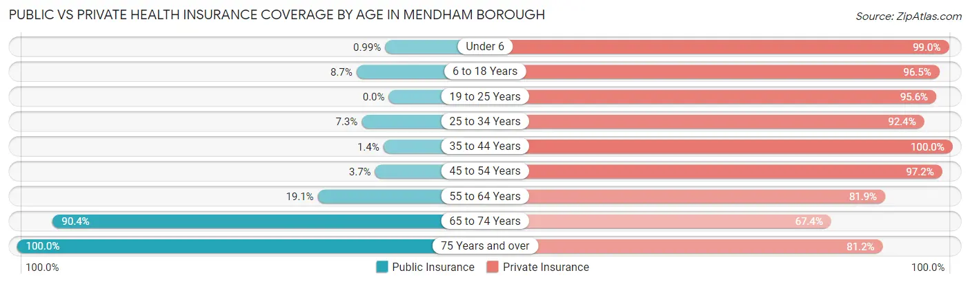 Public vs Private Health Insurance Coverage by Age in Mendham borough