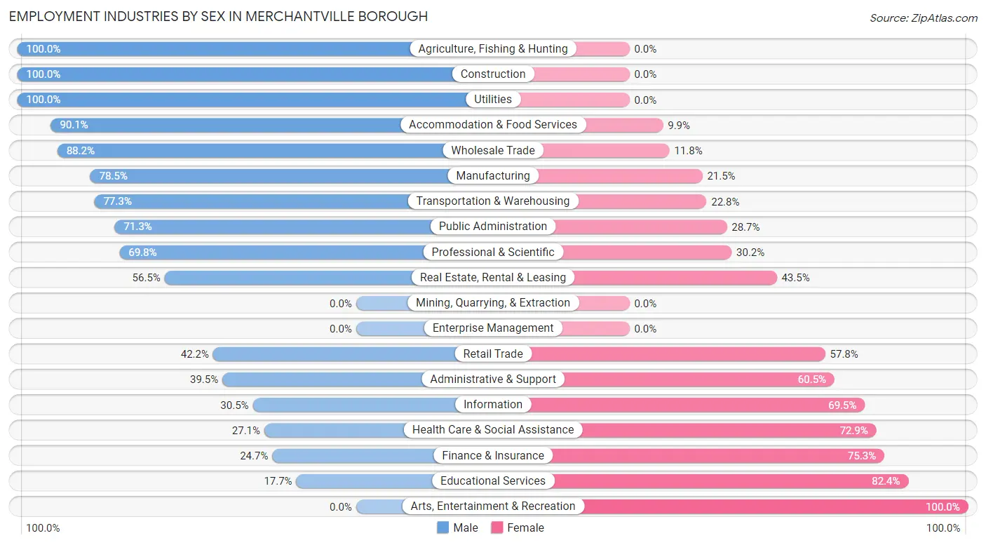 Employment Industries by Sex in Merchantville borough