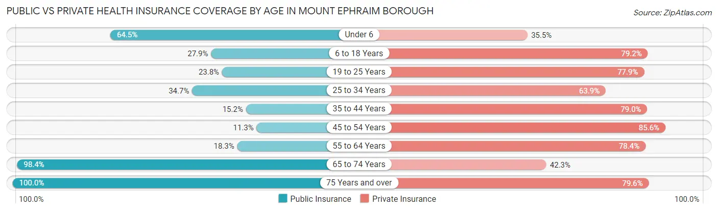 Public vs Private Health Insurance Coverage by Age in Mount Ephraim borough