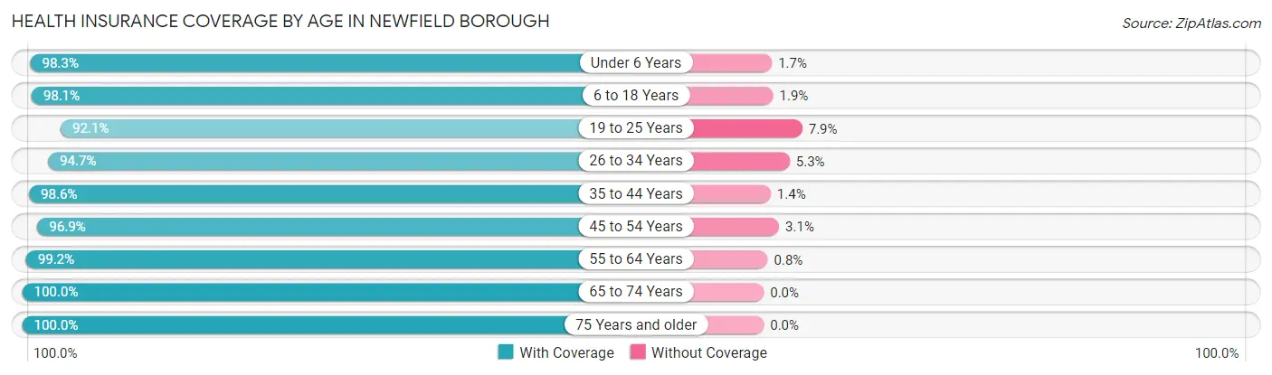 Health Insurance Coverage by Age in Newfield borough