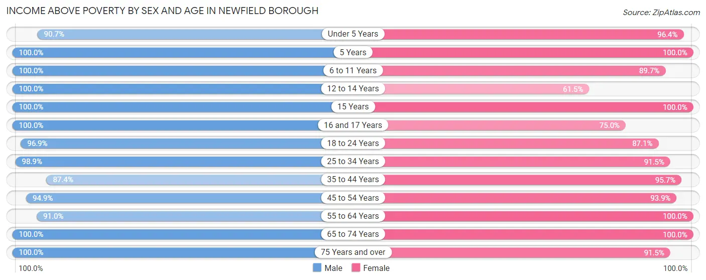 Income Above Poverty by Sex and Age in Newfield borough